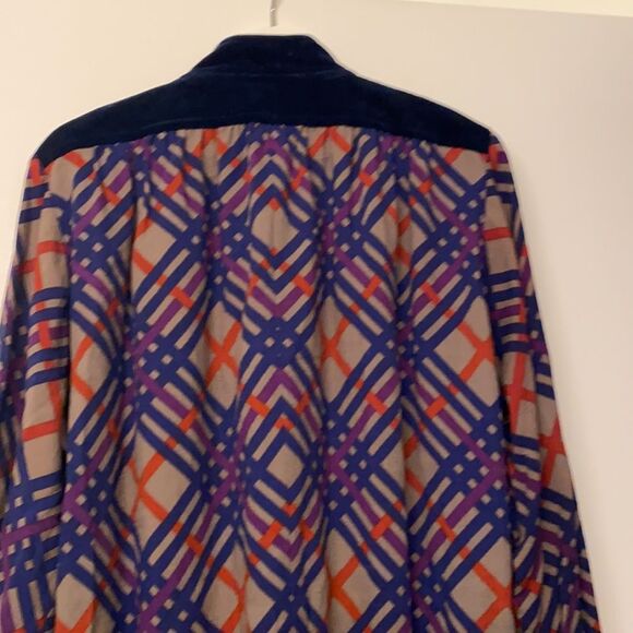 Vintage Saint Laurent Rive Gauche Dress 80s Velvet Wool Geometric Plaid Pattern - Picture 9 of 9